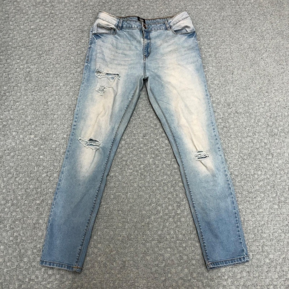 Le Breve Jeans Mens 34R Light Wash Blue Distressed Ripped Denim Tapered Leg Norm